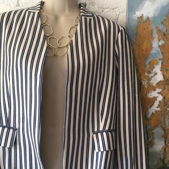 Tinley Road Barcode Stripe Cotton Blazer size M Blue & White - Picture 8 of 8
